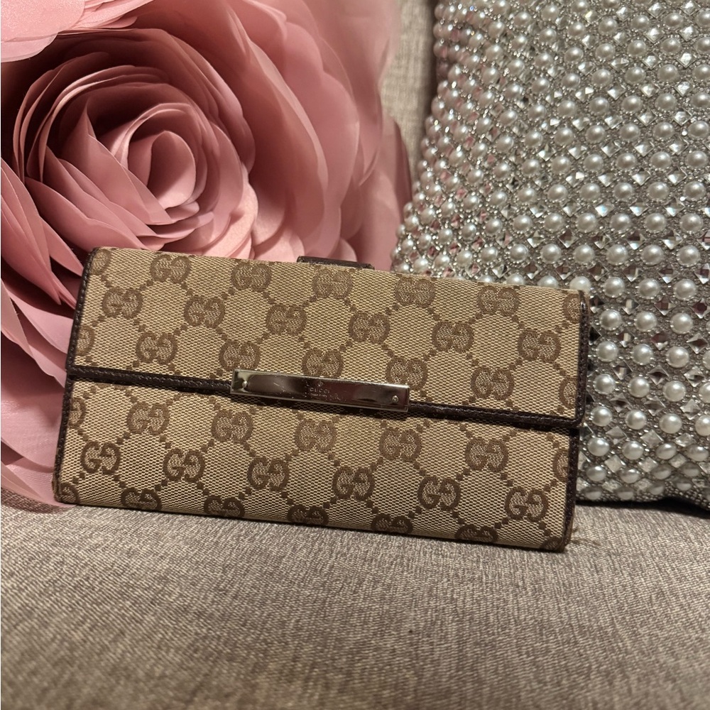 Gucci Tan and Brown Monogram Wallet